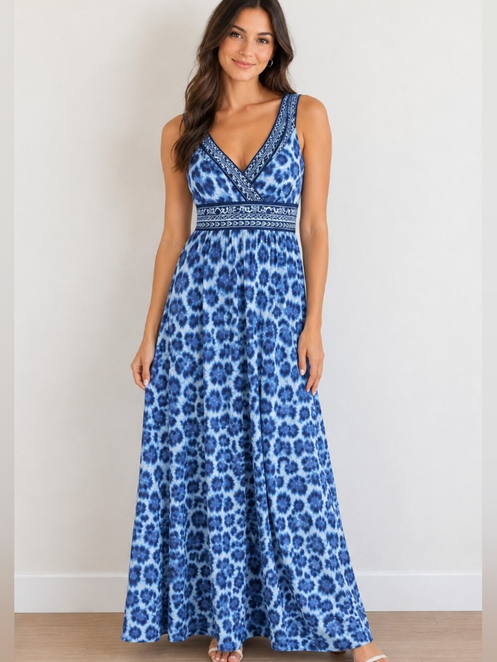 INC International Concepts Black and White Leopard-Print V-Neck Maxi Dress